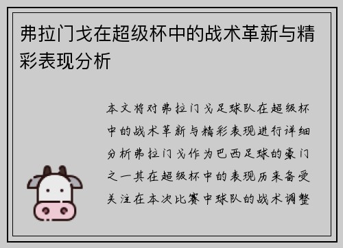 弗拉门戈在超级杯中的战术革新与精彩表现分析