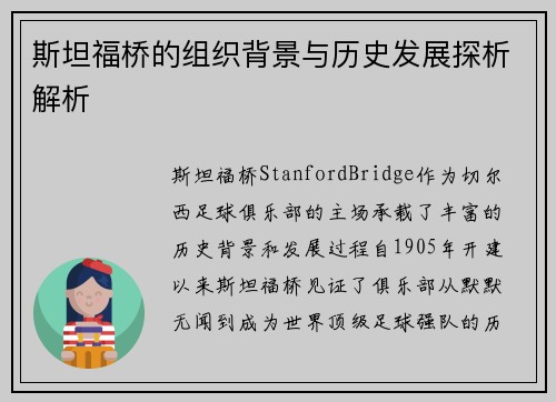 斯坦福桥的组织背景与历史发展探析解析
